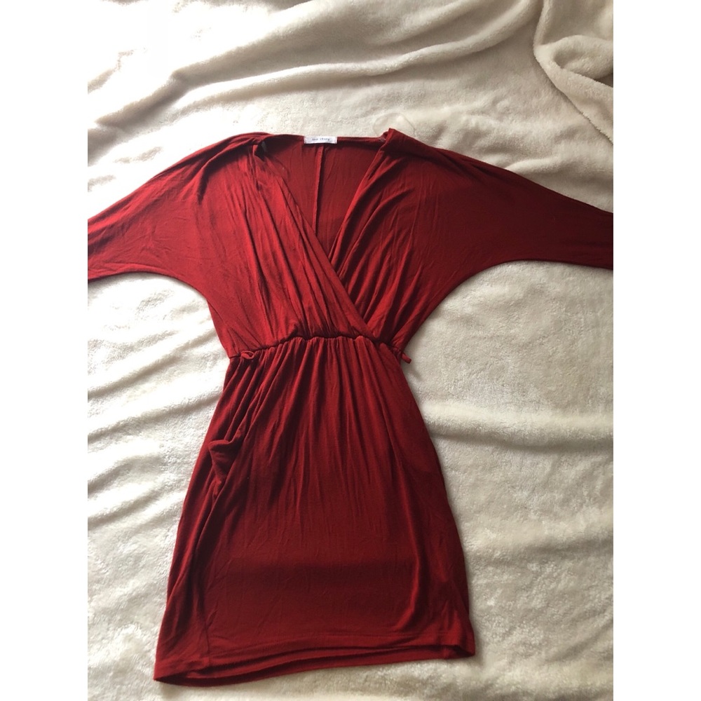 Silky red faux wrap dress